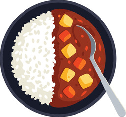 Japanese Curry Rice Plate with Spoon