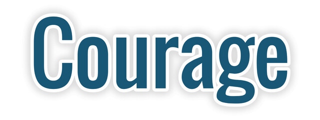 Courage in Bold Blue Letters with Soft White Glow on Clean White Background for Inspirational, Branding, or Decorative Use