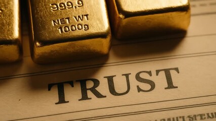 financial resilience in stress concept. Gold bars and a document displaying the word "TRUST.