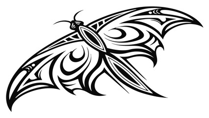 Naklejka premium Stylized butterfly with tribal design elements in black and white illustration style art work vreated with genrated ai
