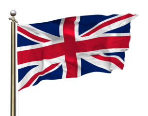 Transparent Background Cutout Union Jack Flag Of United Kingdom Waving In The Wind On A Beautiful Summer Blue Sky