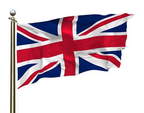 Transparent Background Cutout Union Jack Flag Of United Kingdom Waving In The Wind On A Beautiful Summer Blue Sky