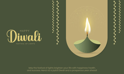 Happy Diwali Banner and Greeting Card. Indian Deepawali Festival of Lights Celebration Creative Background with Text and Diya Vector Illustration