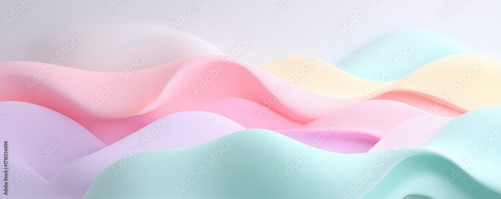 Poster soft pastel waves create a serene and calming aesthetic, blending gentle colors in a flowing design.