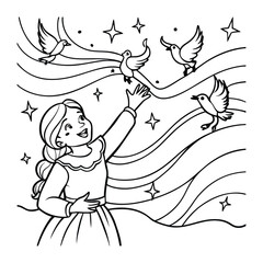 Aurora, kids line art doodle pattern design t shirt silhouette and vector, intricate line art design, relaxing printable, high-quality illustration for stress relief, art therapy activity.