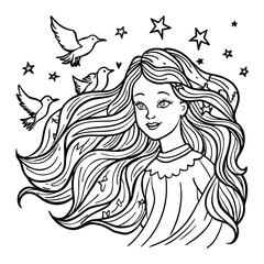 Aurora, kids line art doodle pattern design t shirt silhouette and vector, intricate line art design, relaxing printable, high-quality illustration for stress relief, art therapy activity.