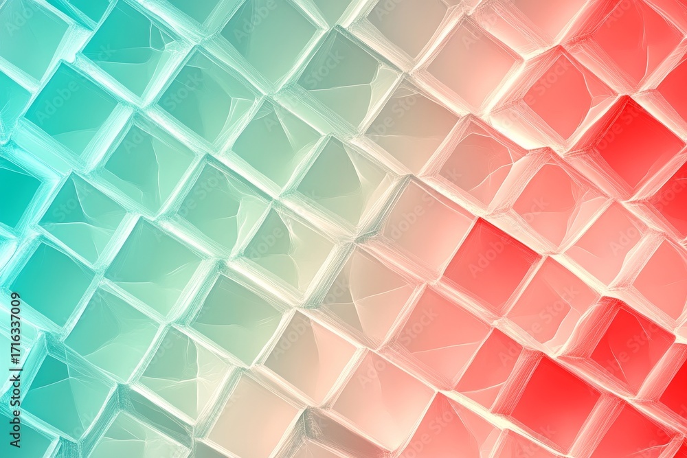 Poster a captivating abstract design features a repeating pattern of interlocking squares, shifting from li