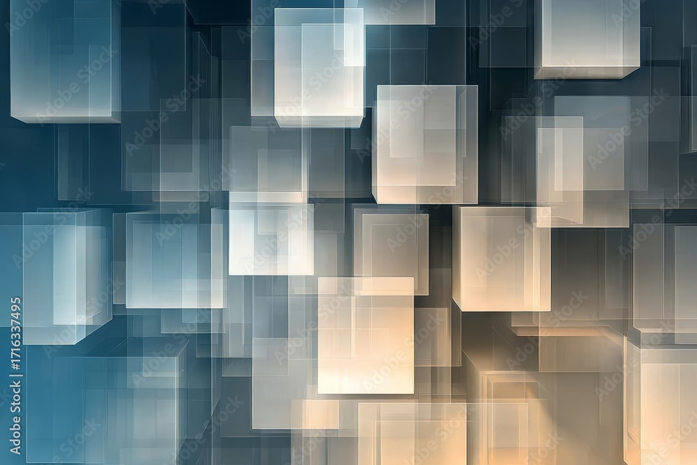 Poster a dynamic composition of overlapping translucent cubes in muted tones creates a sense of depth and d