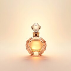Luxury perfume bottle illustration glowing with radiant light golden design AI generated fragrance wallpaper background
