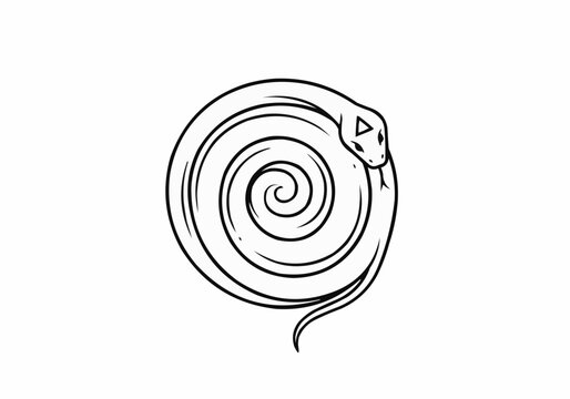 Minimalist coiled snake symbol in clean black line style representing reptile power and ancient symbolism.