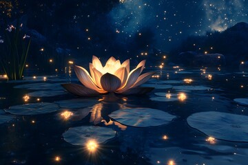 Massive Floating Lotus Flower Surrounded by Glowing Aura