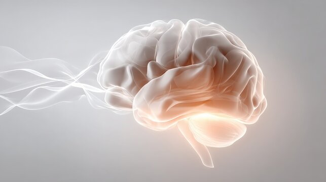Translucent Brain with Inner Glow and Light Trails