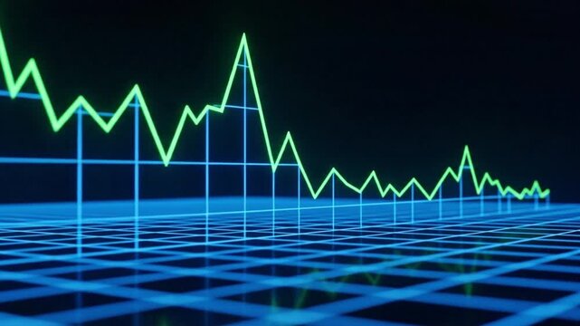Futuristic digital stock market chart displaying volatile financial performance data