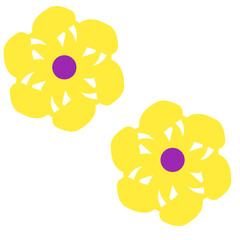 Bright Yellow Floral Vector Illustration with Purple Center on White Background