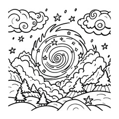 Skyfire, kids line art doodle pattern design t shirt silhouette and vector, intricate line art design, relaxing printable, high-quality illustration for stress relief, art therapy activity.