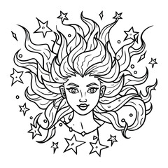 Skyfire, kids line art doodle pattern design t shirt silhouette and vector, intricate line art design, relaxing printable, high-quality illustration for stress relief, art therapy activity.