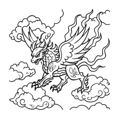 Skyfire, kids line art doodle pattern design t shirt silhouette and vector, intricate line art design, relaxing printable, high-quality illustration for stress relief, art therapy activity.