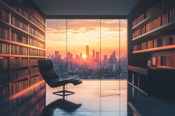 Minimalist Library with Built-In Shelves and Sleek Modern Design