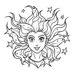 Skyfire, kids line art doodle pattern design t shirt silhouette and vector, intricate line art design, relaxing printable, high-quality illustration for stress relief, art therapy activity.