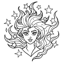 Skyfire, kids line art doodle pattern design t shirt silhouette and vector, intricate line art design, relaxing printable, high-quality illustration for stress relief, art therapy activity.