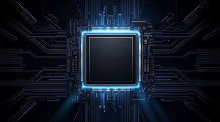 Digital illustration of a central processing unit chip with glowing circuitry on a dark background