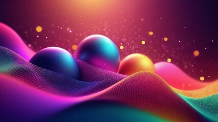 Colorful spheres on wavy patterns create a vibrant digital landscape