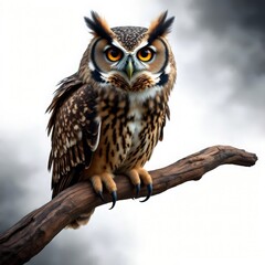 Obraz premium Spooky Owl with Glowing Eyes. Halloween Symbol. White Background.
