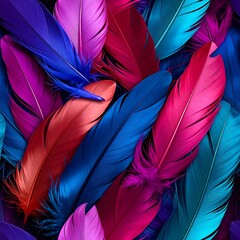 Vibrant colorful feathers in a repeating pattern