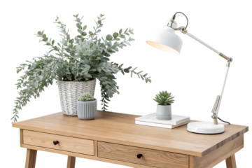 potted plant desk lamp minimalist workspace inspiration