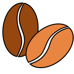 Illustration of two brown coffee beans