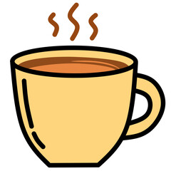 Illustration of steaming coffee in yellow cup
