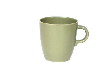 Green ceramic coffee mug isolated on white background, perfect for hot beverages, minimalist kitchenware design, eco-friendly lifestyle, and versatile tableware for modern or rustic settings.