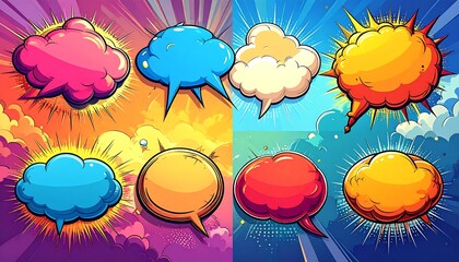 Comic book speech bubbles in vibrant colors