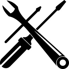  Screwdriver and pliers crossed silhouette  vector black , white background 