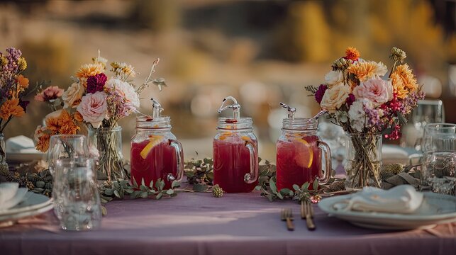 Three clear glass punch jars with drink nozzles