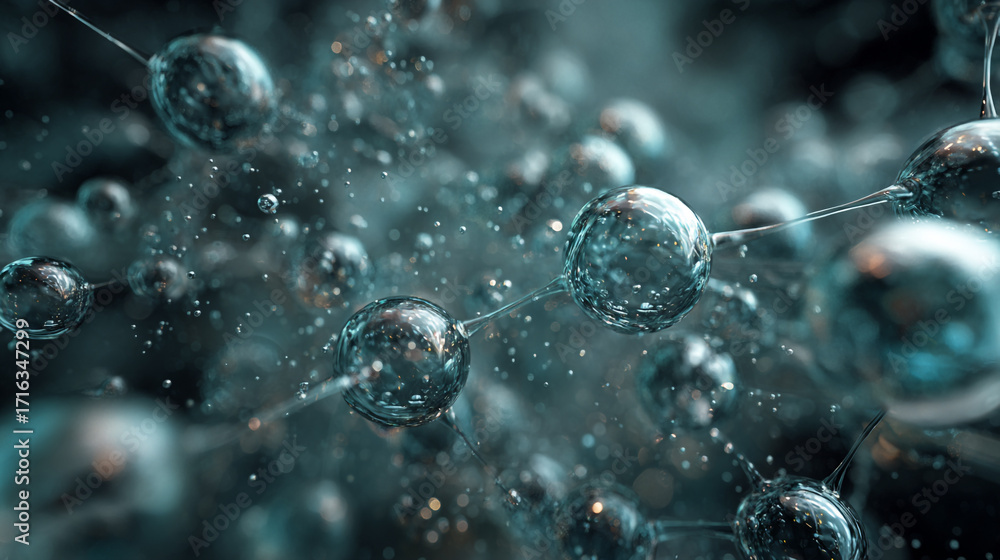 Aufkleber abstract teal spheres connected by thin lines forming a complex network with smaller spheres and par