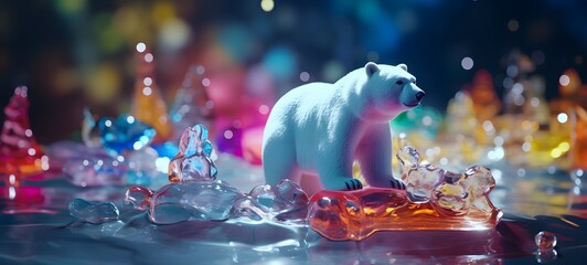 Tiny figures from life snow bear,generative AI
