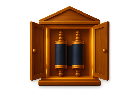 Ancient Scrolls in Wooden Cabinet Religious Artifacts