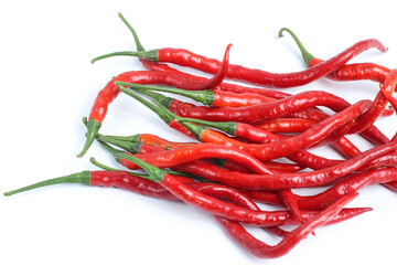 curly red chilies isolated on white background