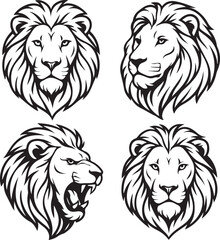 Lion heads line art illstration