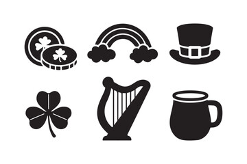 St patricks day symbols silhouette collection