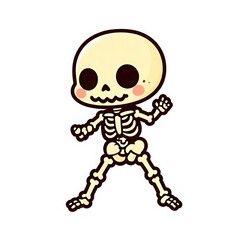 Funny Cartoon Skeleton. Cute Halloween Character. White Background.