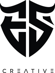 ESShield Monogram Logo with Bull Horn – Bold Emblem Symbol for Security, Protection and Modern Branding