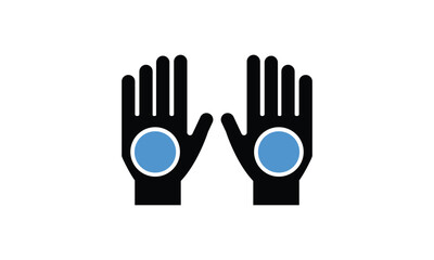 Two open black hands displaying glowing blue circles on a symbolizing connection