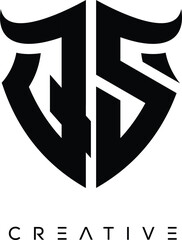 QS Shield Monogram Logo with Bull Horn – Bold Emblem Symbol for Security, Protection and Modern Branding