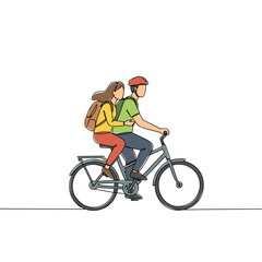 Fototapeta premium Couple riding a bicycle together in casual attire on white background 