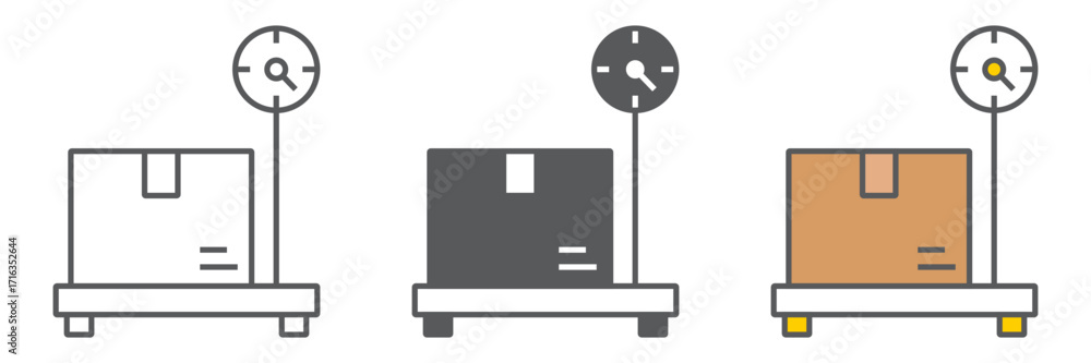 Poster box on storage scale icon, logistic and delivery, platform scale sign vector graphics, a linear icon