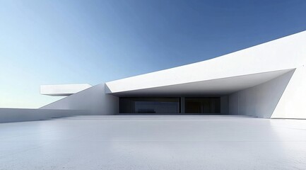 Obraz premium Modern minimalist white architectural structure with clean lines and geometric design under a clear blue sky