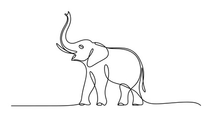 Elephant with raised trunk continuous line art vector illustration