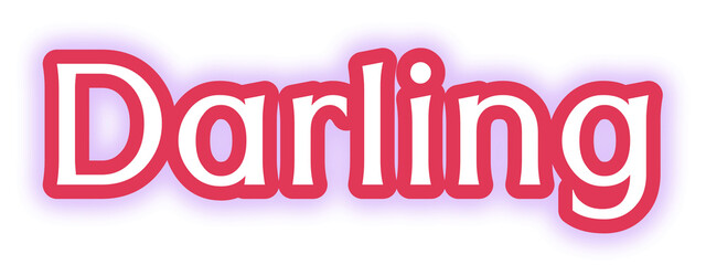 Darling bold stylized text with red outline, white fill, and soft purple glow, perfect for romantic, decorative, and expressive creative design projects